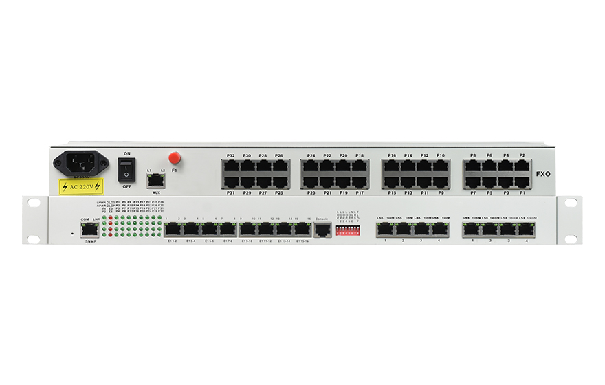 飛暢科技-32路電話+16E1+4FE+4GE+2路數(shù)據(jù)+SNMP+console（19英寸，物理隔離）電話光端機(jī)